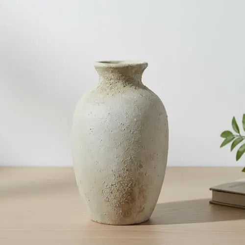 Ceramic Vase with Handles, 6.3 Inch Rustic Flower Vase, Farmhouse Table Decor, Distressed Terracotta Jug for Home Decor, Vintag