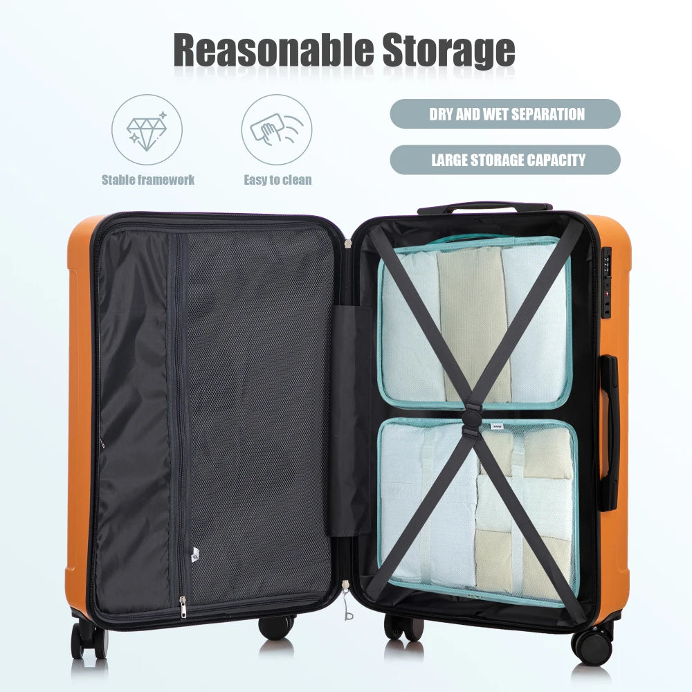 3 Piece ABS Luggage Set 20/24/28 Inch Carry on Suitcase with 360° Spinner Wheels TSA Combination Lock Matching Color Brown