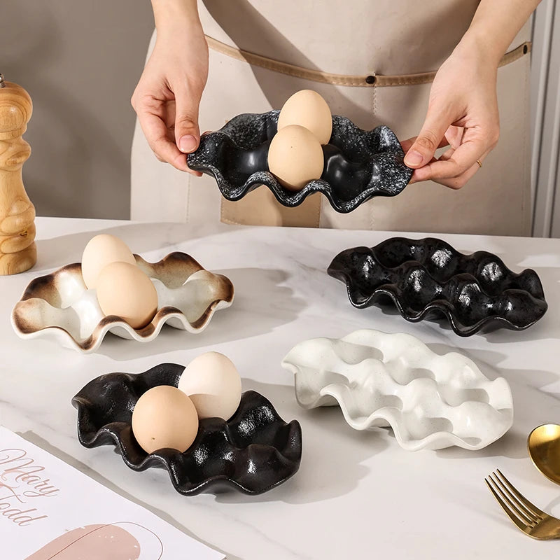 Vintage Ceramic Egg Tray Minimalist Ceramic Kitchen Refrigerator 6 Grid Egg Tray Home Food Storage Box Kitchen Storage Container