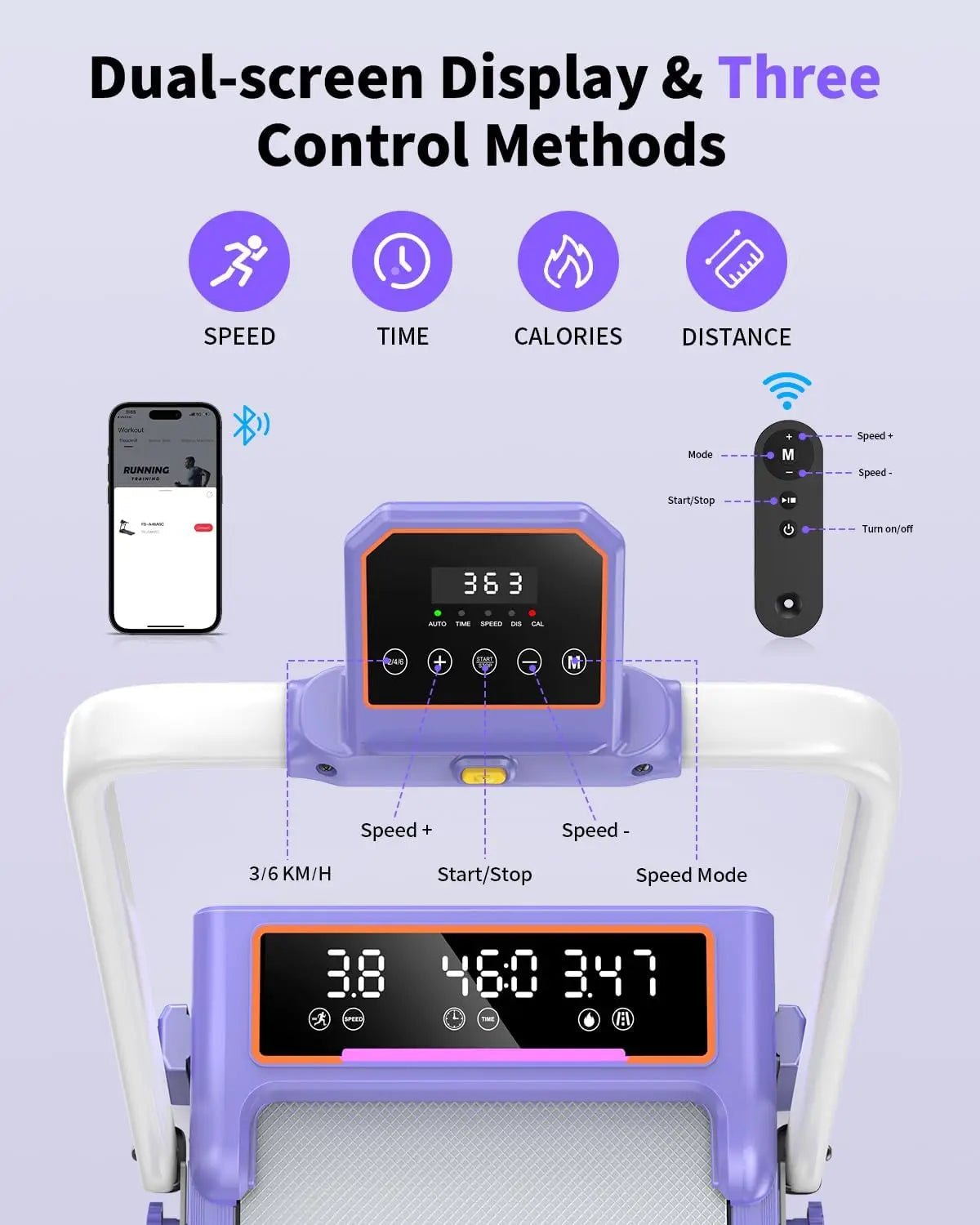Folding Walking Pad with 15% Incline/RGB Light/Dual Screen Display,3.5HP Treadmills for Home,350lbs Capacity,Smart App