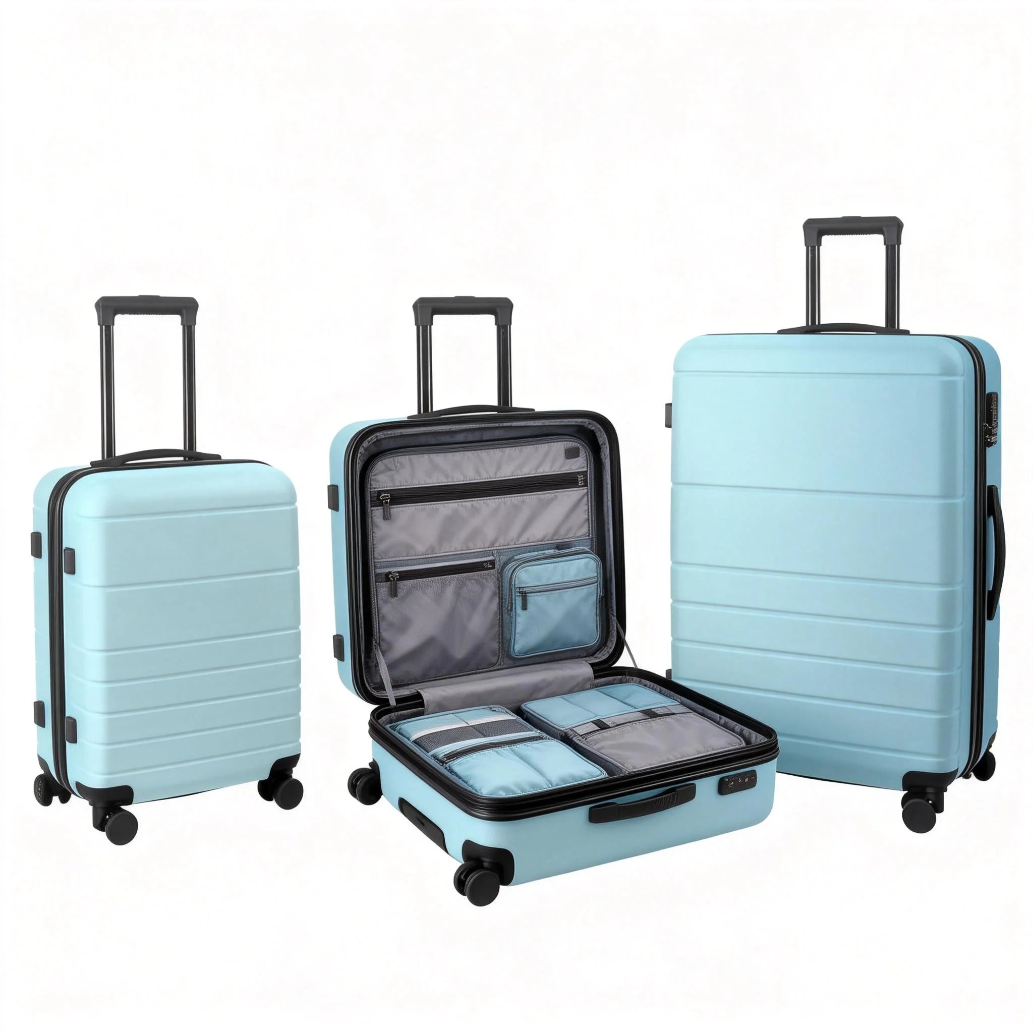 ABS Hardshell 3 Piece Luggage Set 20 24 28 Inch TSA Lock Spinner Wheels Lightweight Durable Suitcases Pink