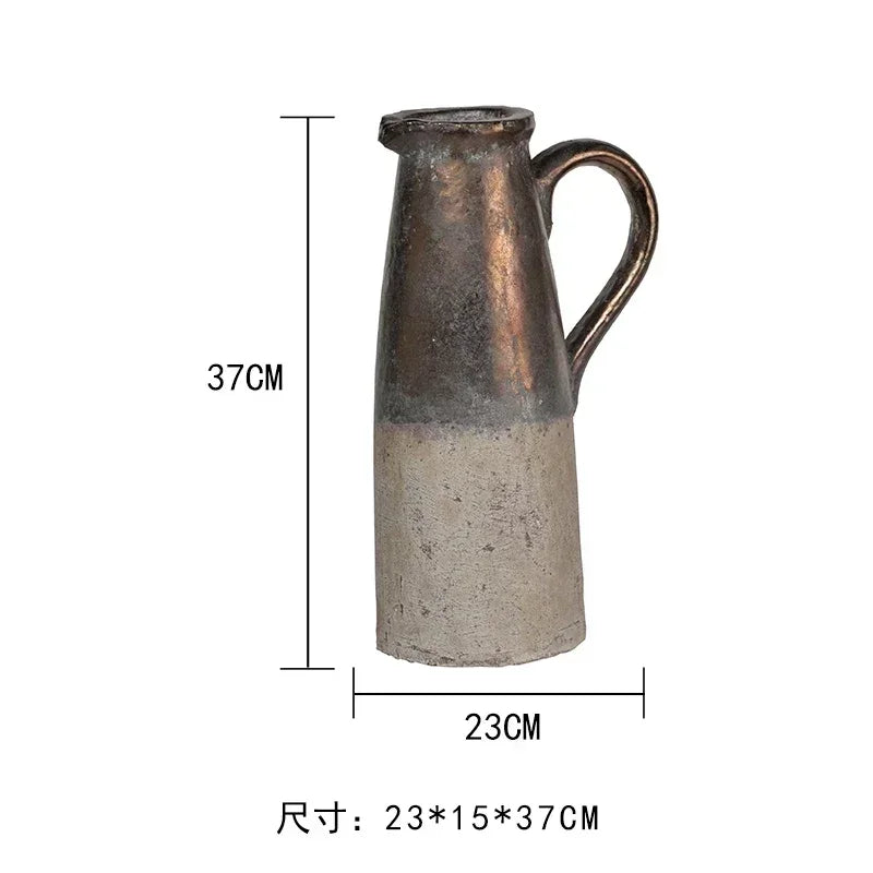 Vintage Distressed Coarse Pottery Vase Handmade Flower Arrangement Ornament for Living Room Bedroom - Unique Flower Vessel