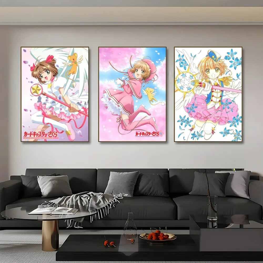 C-CardcaptorS S-Sakura Kawaii Pink Girl Poster Sticky Wall Art Printing Waterproof Home Living Bed Room Bar Aesthetic Decor