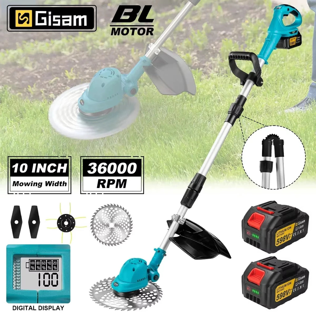 Gisam 10Inch Brushless Electric Foldable Lawn Mower Cordless Garden Grass Trimmer Weeding Power Tools For Makita 18V Battery Pin