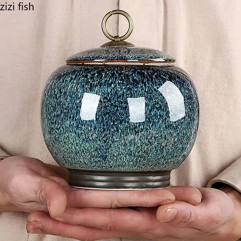 Ceramic Tea Box Tea Caddy Moisture Proof Sealed Jar Storage Tank Candy Jar Teas Container Teas Organizer Decorative Jar
