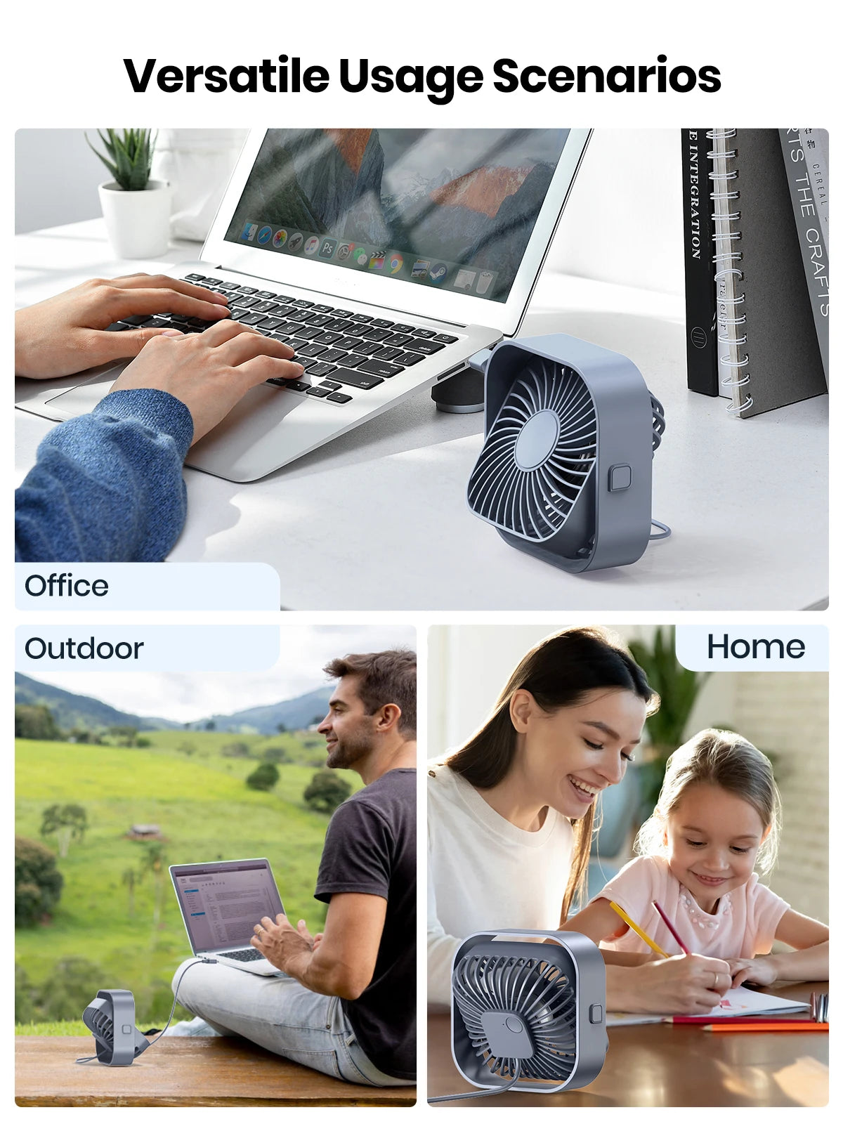 Portable Mini Fan USB Desk Fan Table Strong Airflow &Quiet Operation 3 Speed Wind 360°Rotatable Standing Fans for Room Home