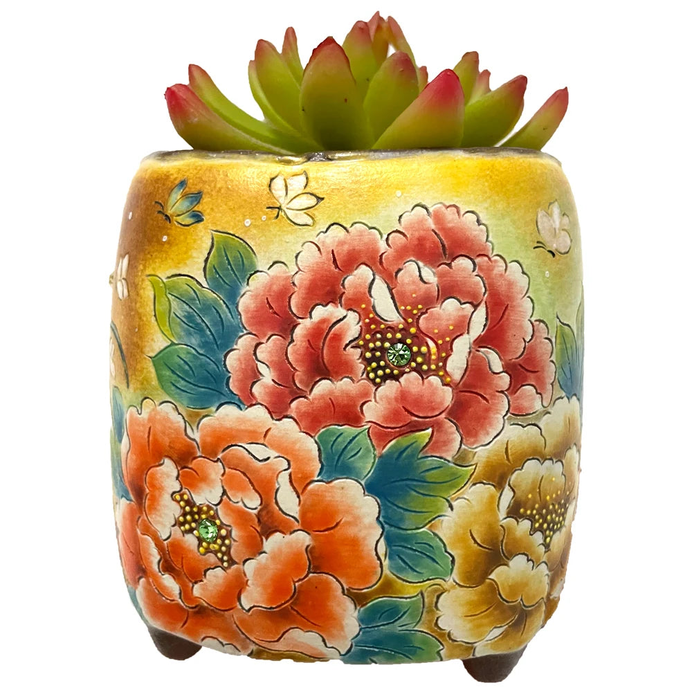 Vintage Hand - Painted Opera Style Succulent Plant Pot, Creative Ceramic Flower Pot for Home Decor