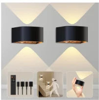 4 Pack Motion Sensor Wall Lamp with Remote Control 3 Colors Wireless Wall Light LEDBlack-