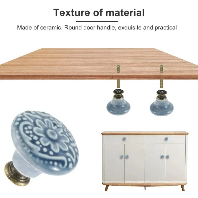 10Pcs Vintage Ceramic Door Knobs for Closet Cupboard Wardrobe Dresser Kitchen Furniture Round Cabinet Knobs Drawer Pull Handles