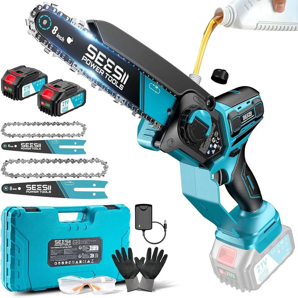 SEESII 6&8'' Brushless Electric Chainsaw 1000W Cordless Electric Saw Woodworking Garden Pruning Tools For Makita 18V Battery Pin