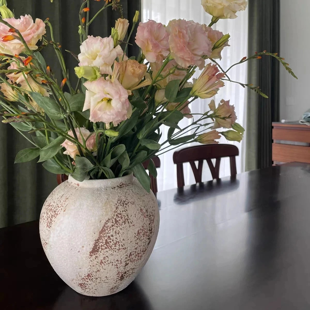 Mottled Retro New Chinese Pottery Vase Wabi-Sabi Style Decoration Entrance Flower Arrangement Hydroponic Ceramic Vase