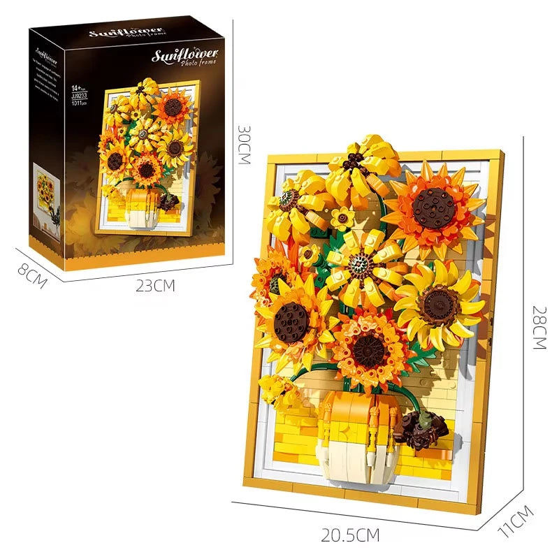 Creative Van Gogh Sunflowers Bouquet Painting Building Blocks Flower Potted Plant  Decoration Assemble Bricks Toy For Gift Adult
