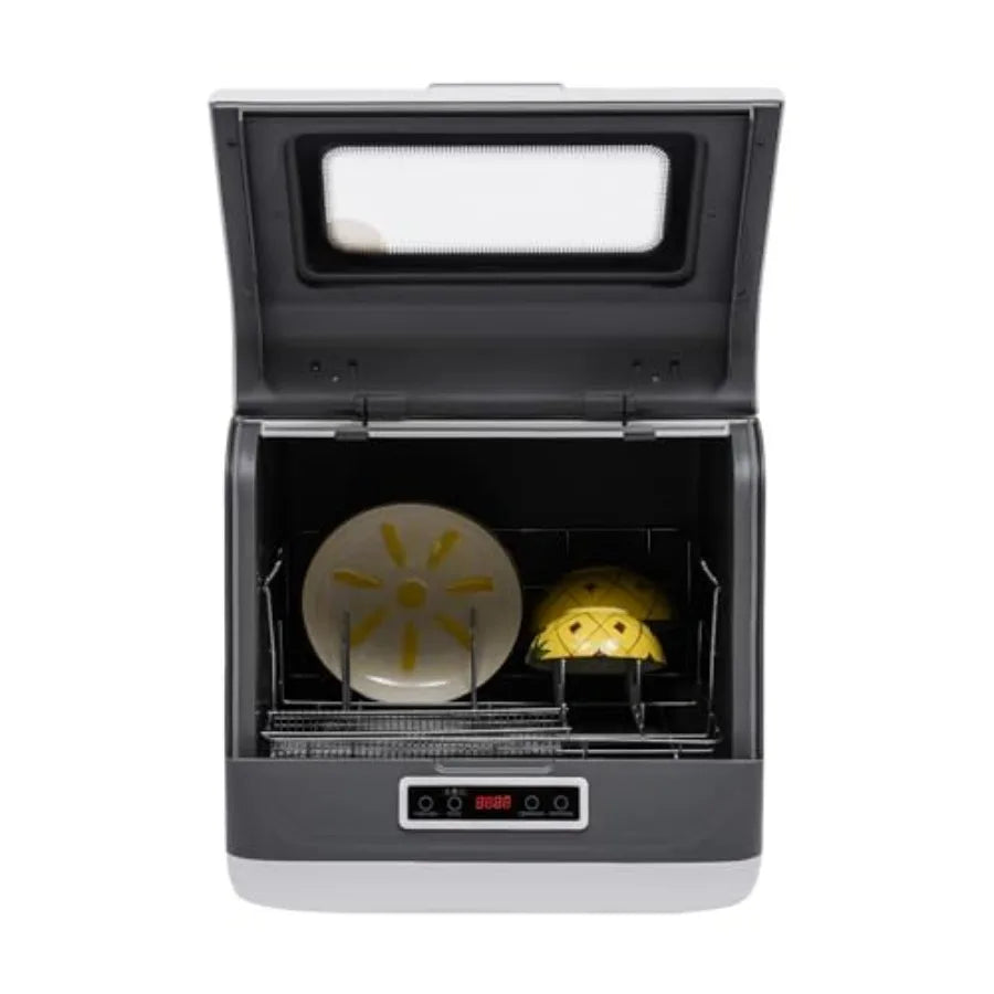 110V 800W Compact Portable Dishwasher with 360 Rotating Spray Mini Countertop Dish Washing Machine in White 3 Washing Programs