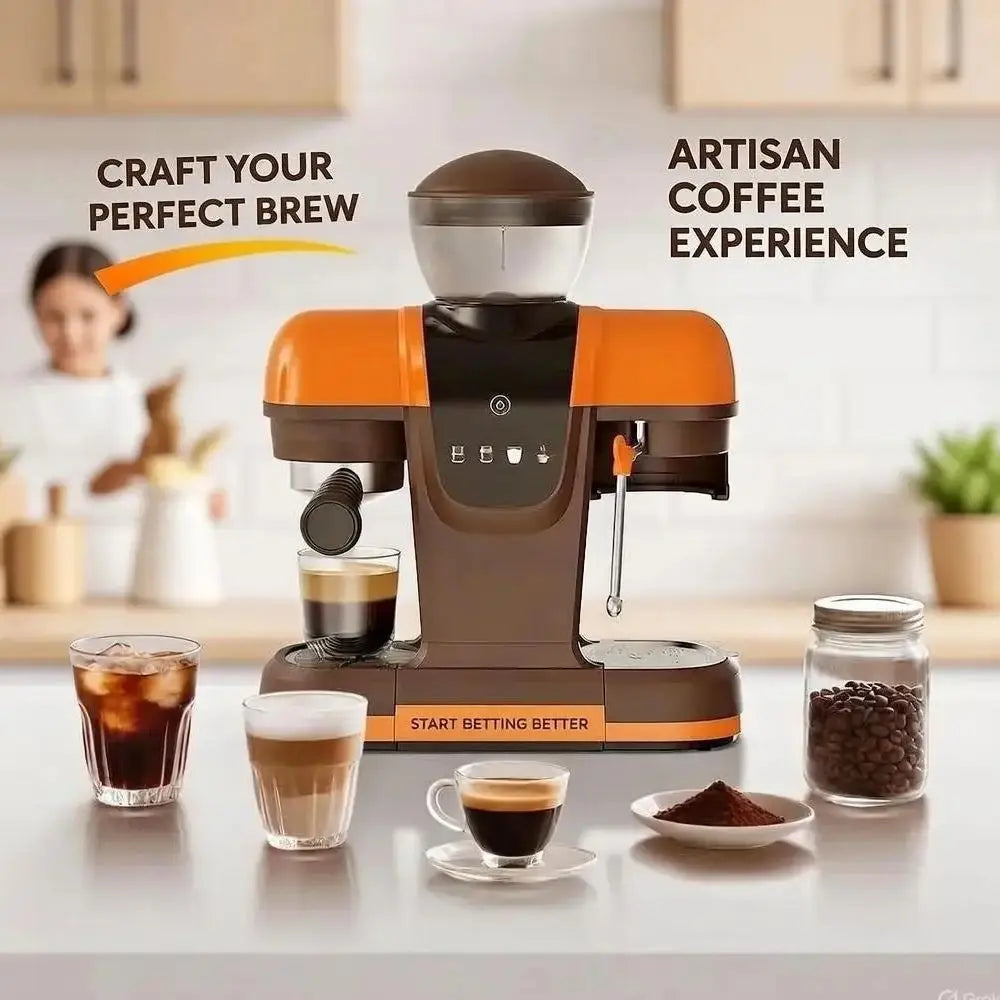 I Cafilas 19 Bar Semi Automatic Espresso Coffee Maker With Grinder Bean For Cappuccino and Latte Milk Frothing System Machine