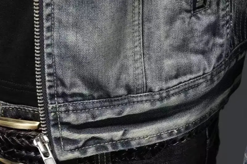 Denim Jackets Men Casual Stand Collar Moto Biker Outerwear Coats Mens Fashion Zippers Motorcycle Streetwear Jacket Male Clothes