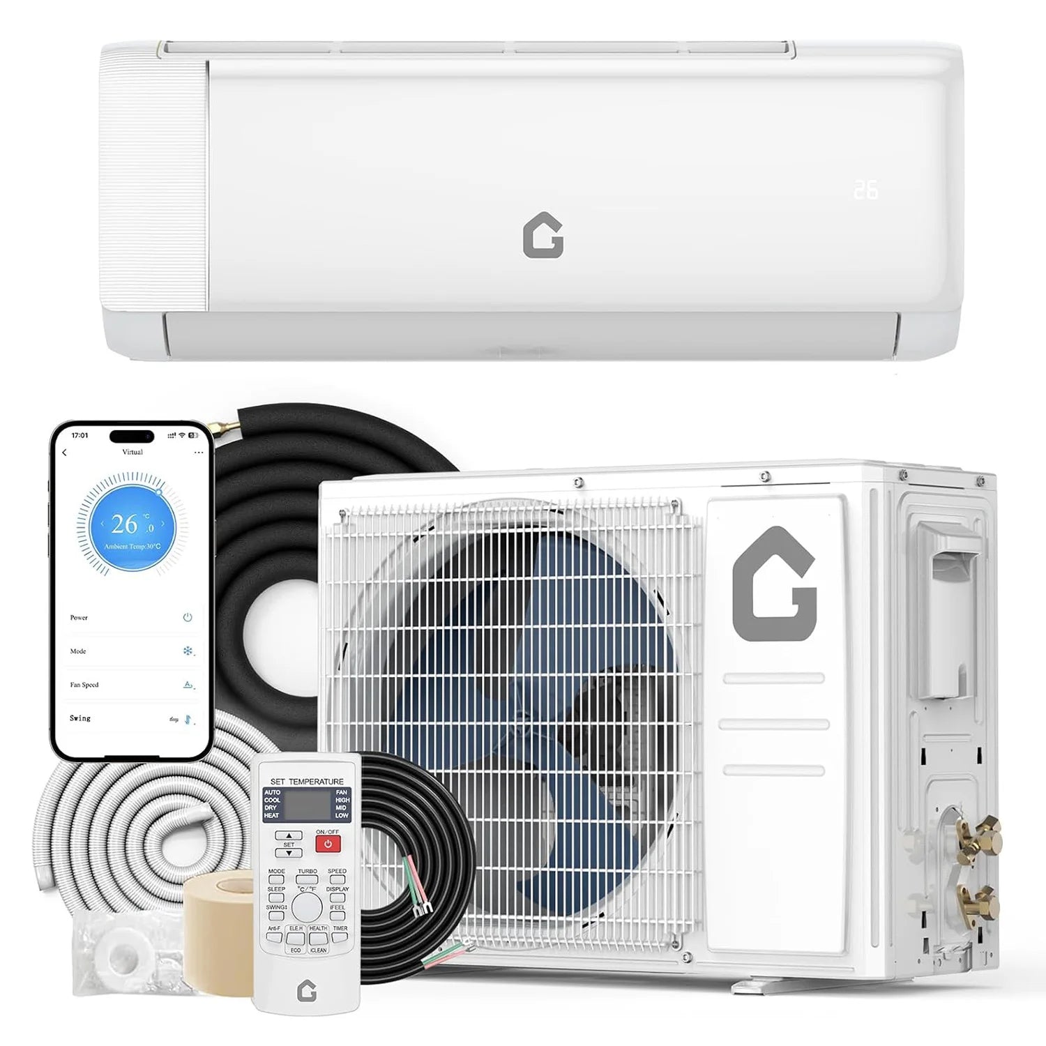 High SEER 18.5-22 Inverter Mini Split Air Conditioner Heat Pump – 9000-24000BTU 115V/230V WiFi Remote Easy Installation For Home