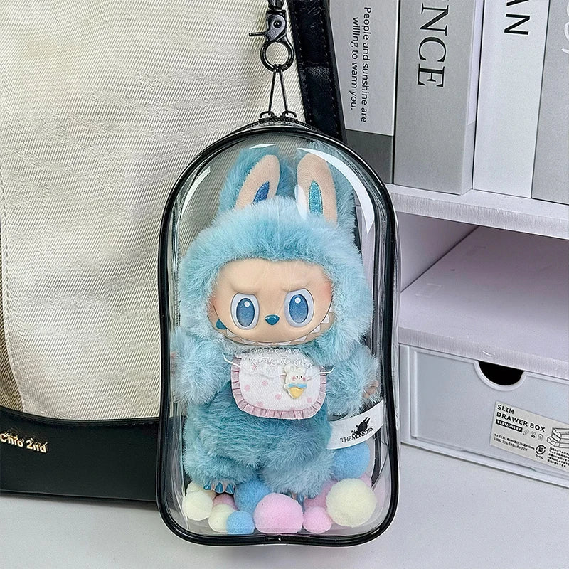 1 Labubu dust cover, PVC transparent portable storage bag for outdoor use, Labubu doll walking bag