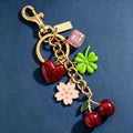 Cherry Bag Charm Gold Tone Multi Charm Sparkly Keychain Purse Accessory For Women Girls Handbags Backpacks Birthday Gifts Cute