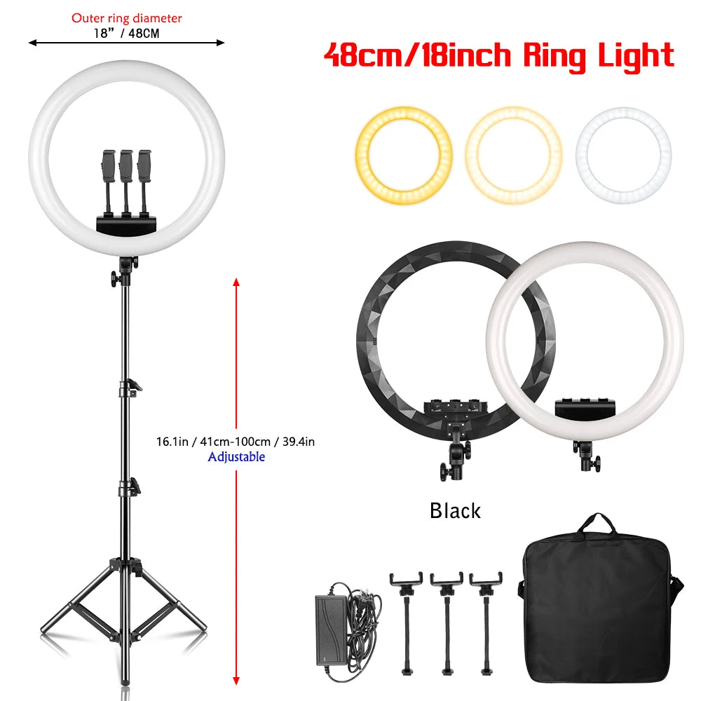 18 Inch Ring Light 480pcs led beads Dimmable 6500K LED Lamp With Tripod Studio Photo Lamp For Photography Makeup YouTube Live