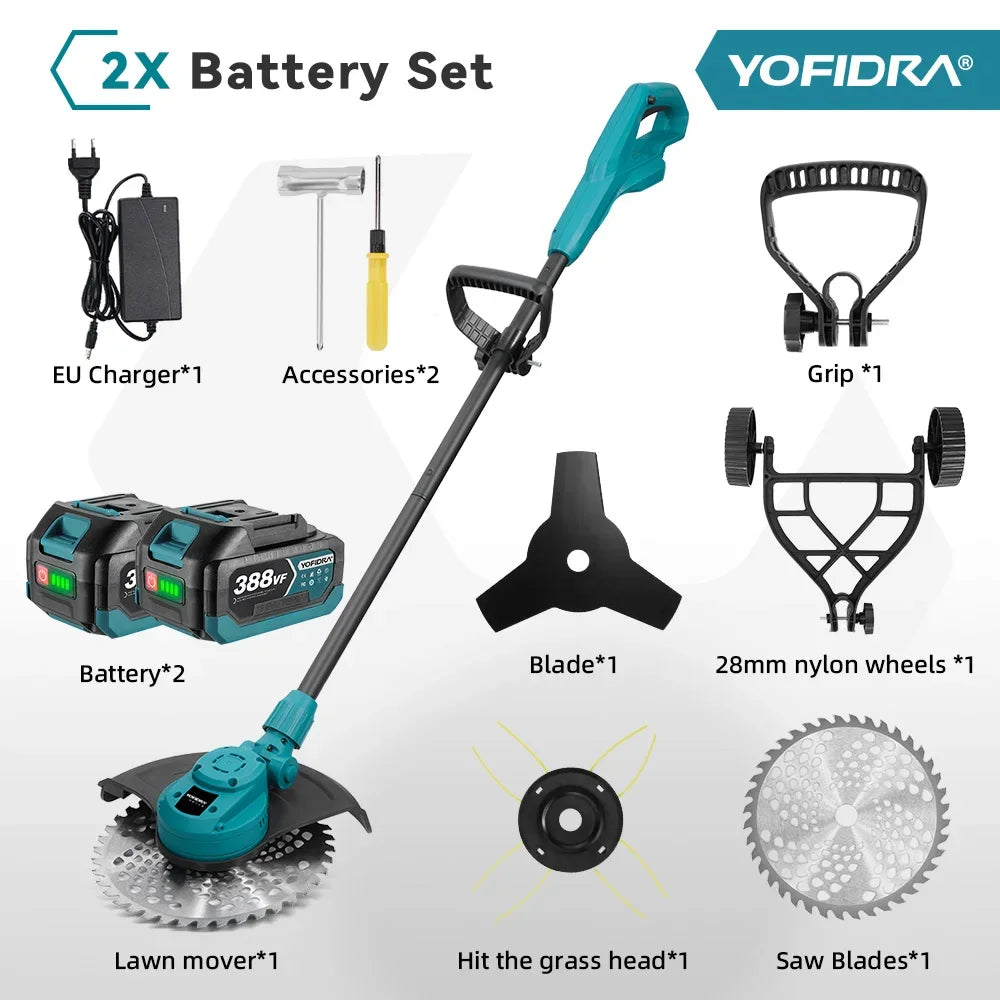 YOFIDRA 10Inch 6000W Brushless Electric Lawn Mower 58000RPM Garden Foldable Grass Trimmer Garden Tool For Makita 18V Battery Pin