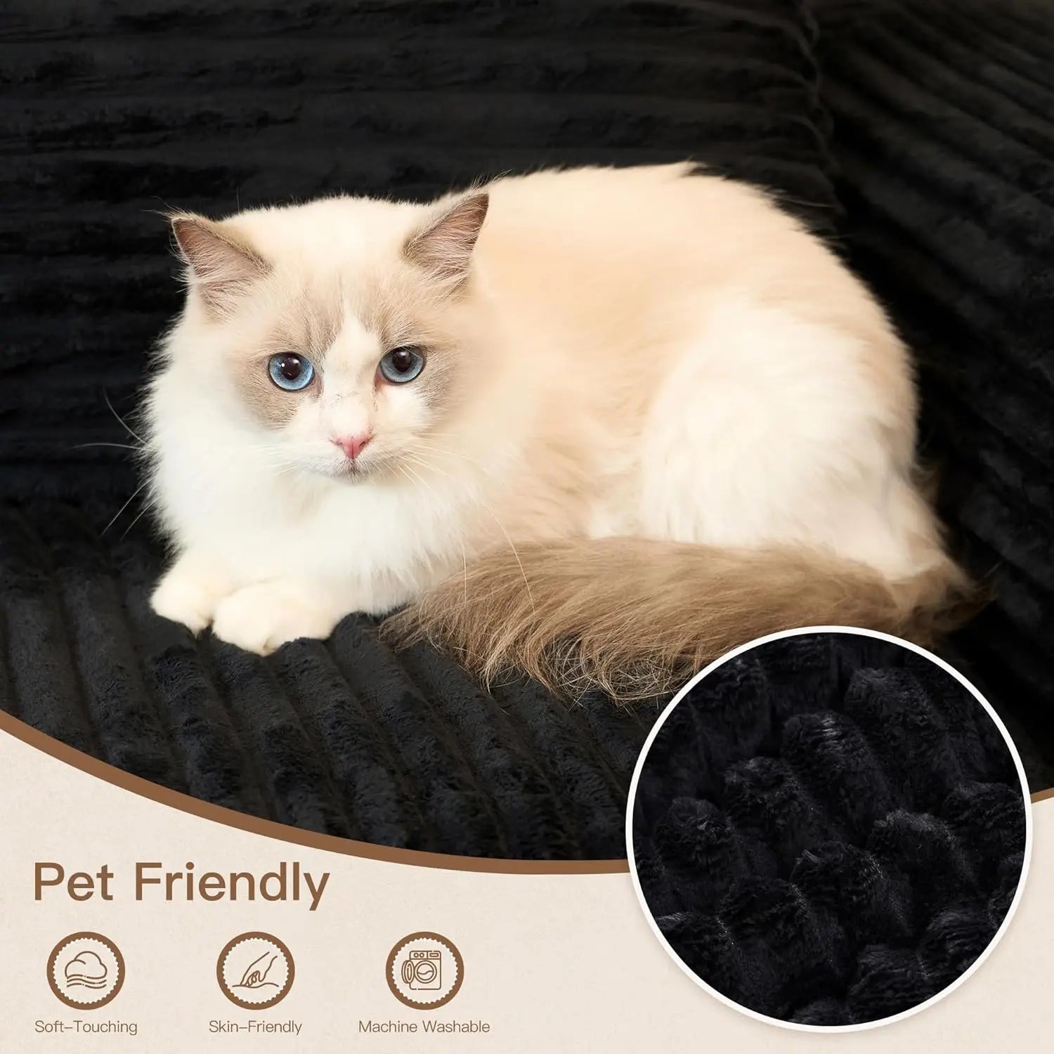 Plush Corduroy U Shaped Modular Sectional Sofa Deep Seat Living Room Black Customized