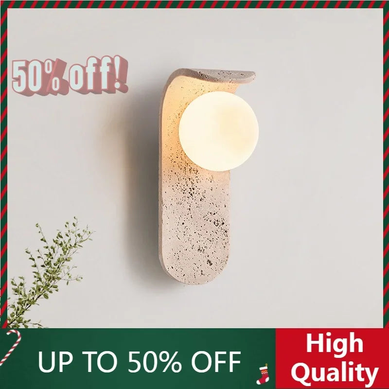 【Fast Delivery】Yellow Cave Stone White Glass LED Wall Lamp Sconce Bedside Foyer Aisle Nordic Modern Creative Stair Light Fixture