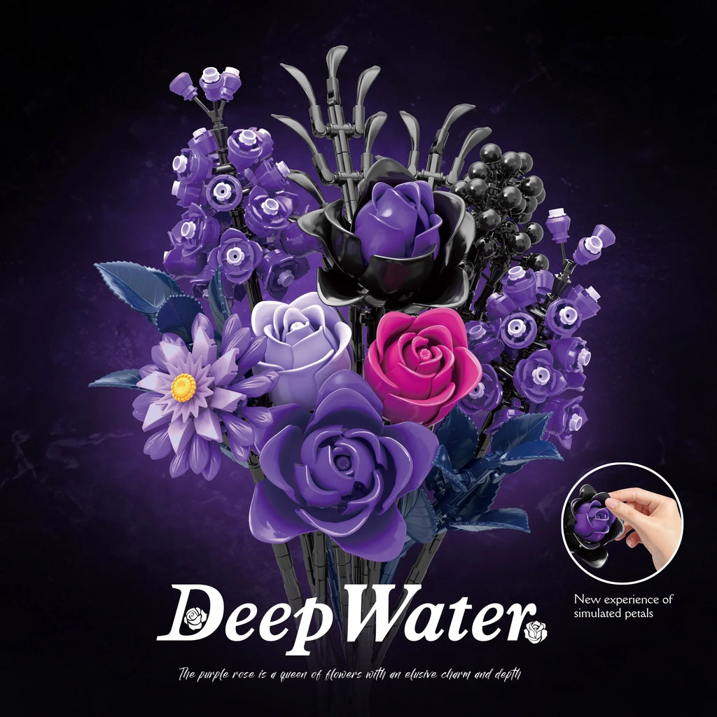 822PCS MOC Gothic Purple Rose Flowers Building Blocks Artificial Botanical Decor Toys Valentines Girlfriend Birthday Bricks Gift