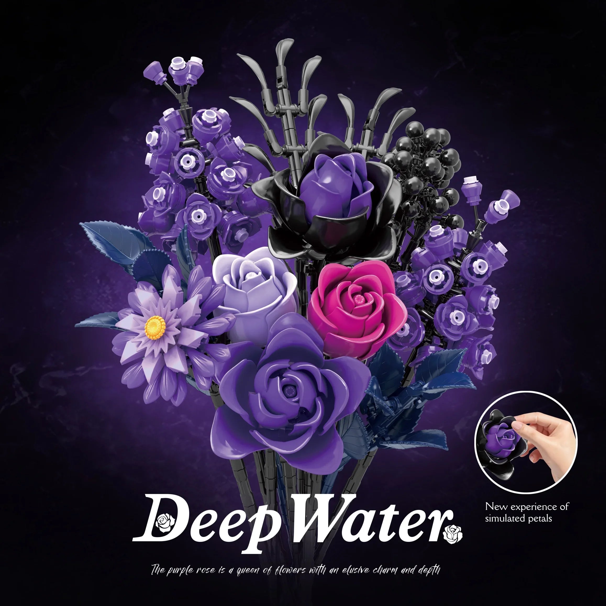 822PCS MOC Gothic Purple Rose Flowers Building Blocks Artificial Botanical Decor Toys Valentines Girlfriend Birthday Bricks Gift
