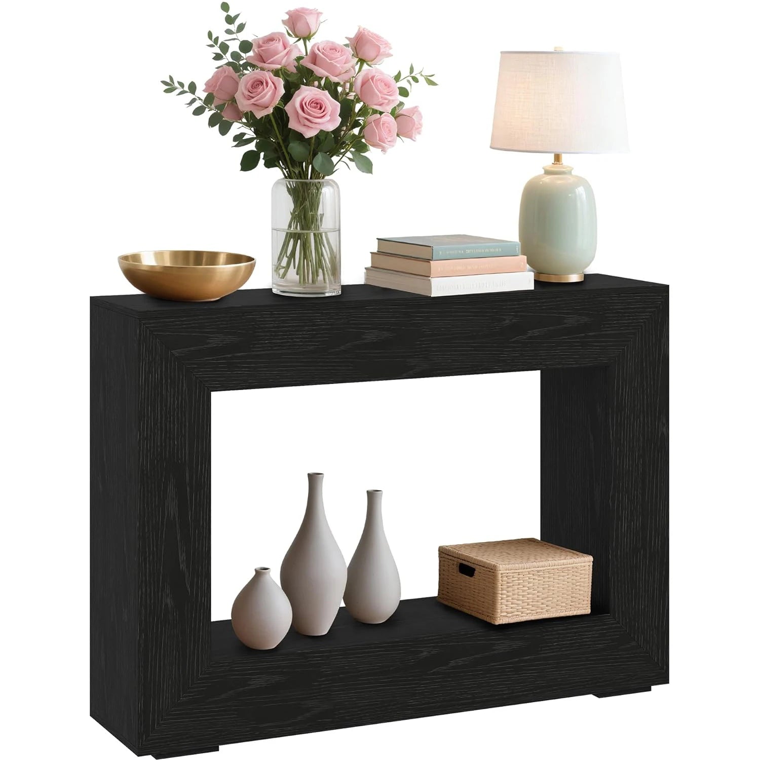 47" Rustic Farmhouse Console Table Wooden Entryway Sofa Table With Open Storage Shelves For Living Room Hallway Foyer Bedroom