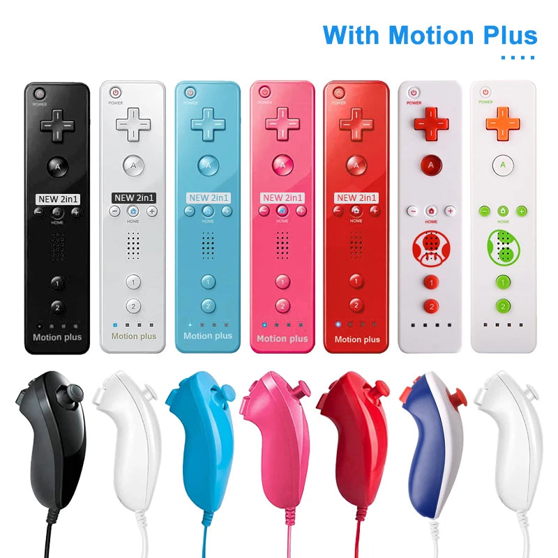 2PCS Remote Controller with Nunchuck Controller for Wii Console Wireless Gamepad with Motion Plus for  Wii Games Control