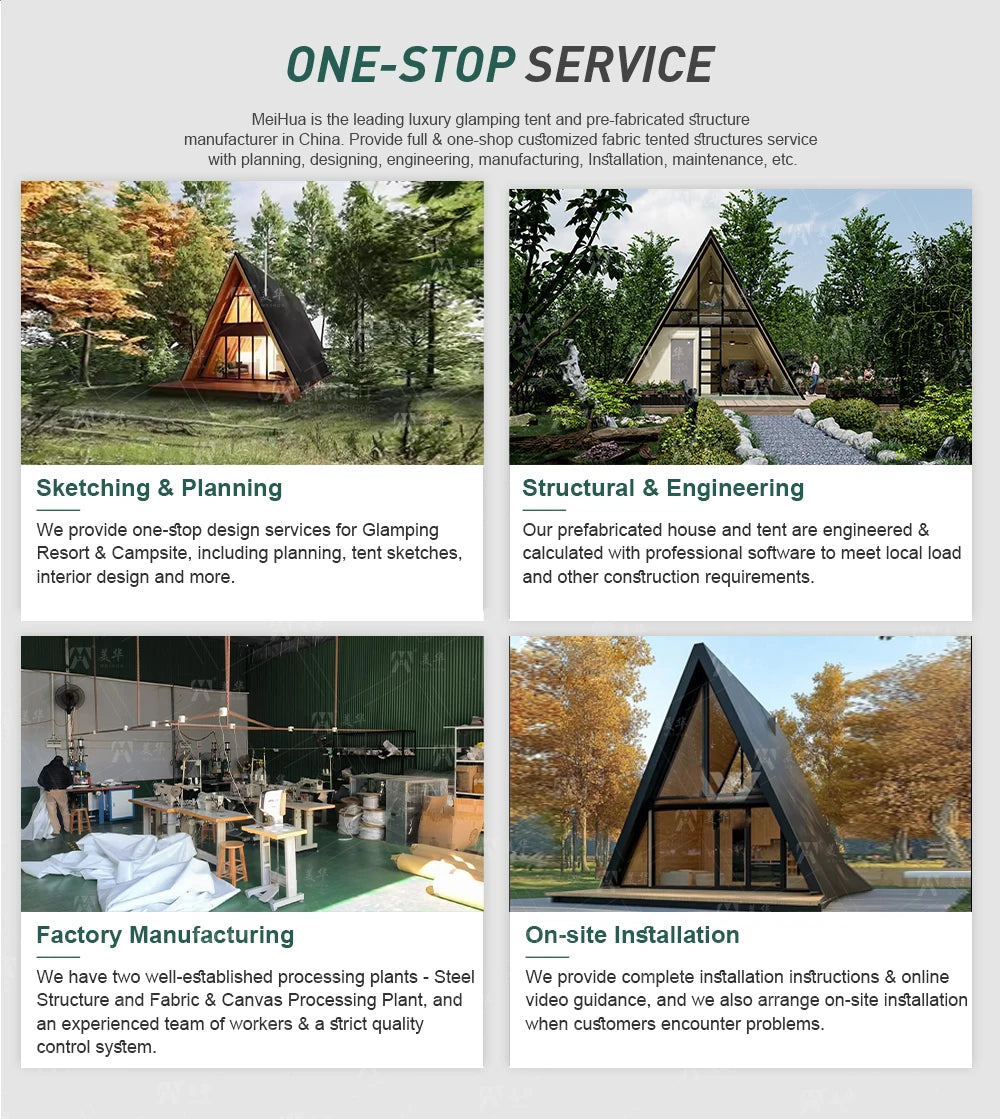 2-Story A-Frame Modern Movable Wood Cabin Prefab Triangle Tiny House for Forest B&B & Glamping Resort Customized