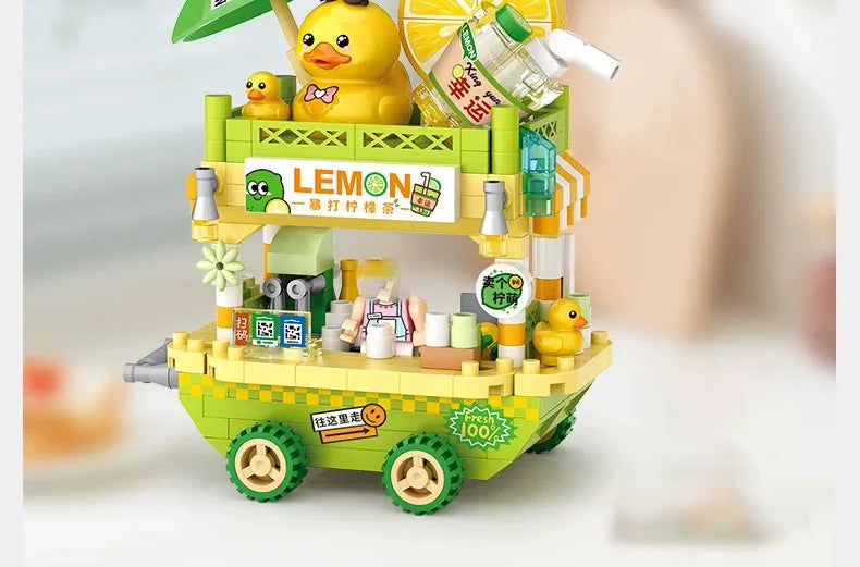 LOZ Street series dessert vending carts, lemon tea vending carts, model assembly, accessories, trolleys, parent-child assembly t