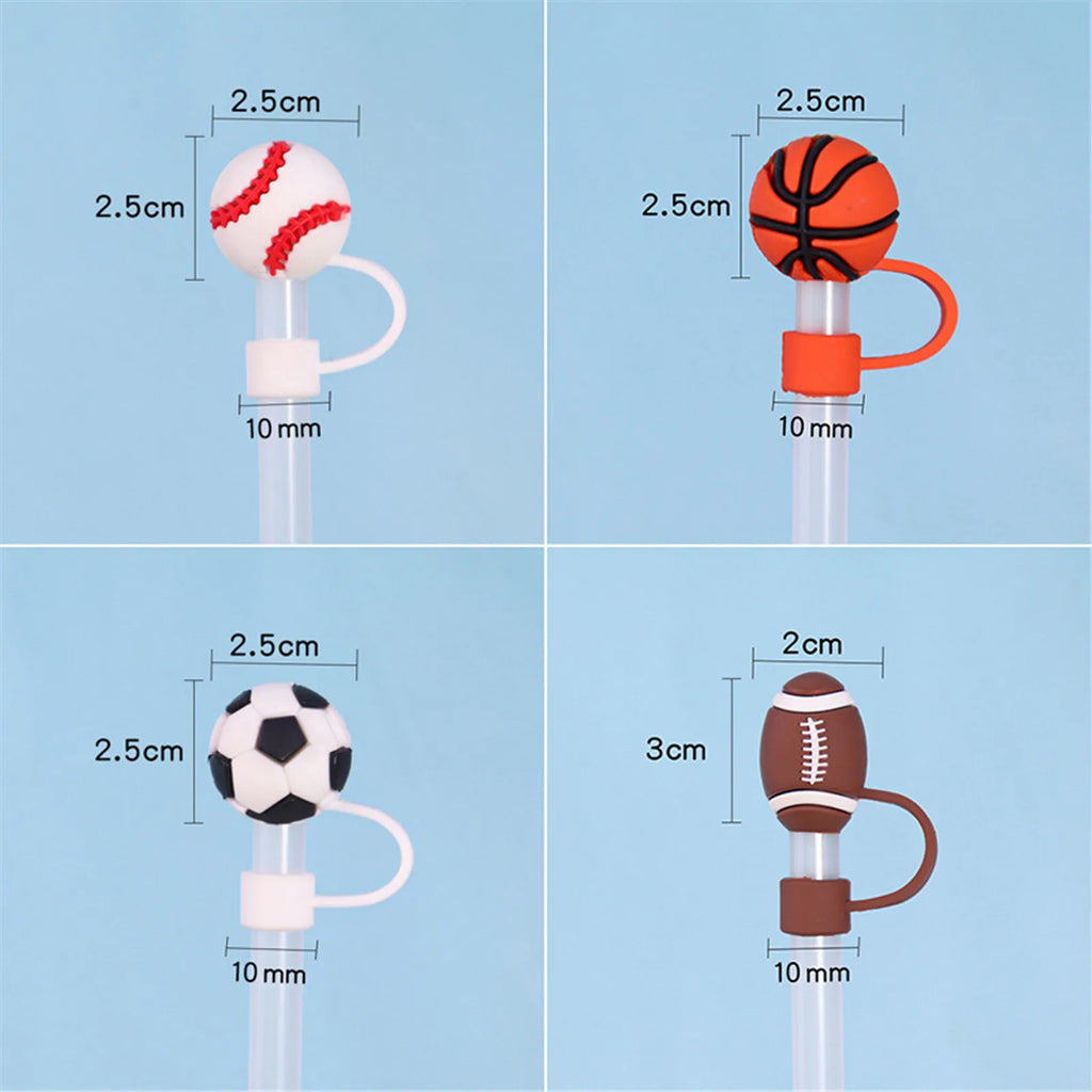 Sports Ball Straw Covers Cap For Stanley Tumblers Cup Cute Football Basketball Straw Cap Stopper For Reusable Straws Tip Lids