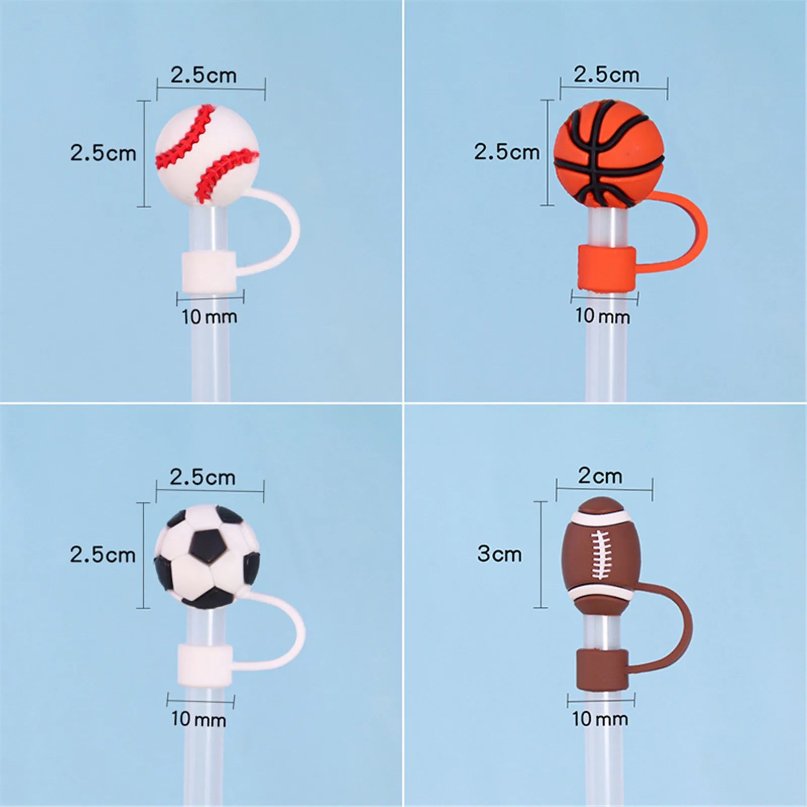 Sports Ball Straw Covers Cap For Stanley Tumblers Cup Cute Football Basketball Straw Cap Stopper For Reusable Straws Tip Lids