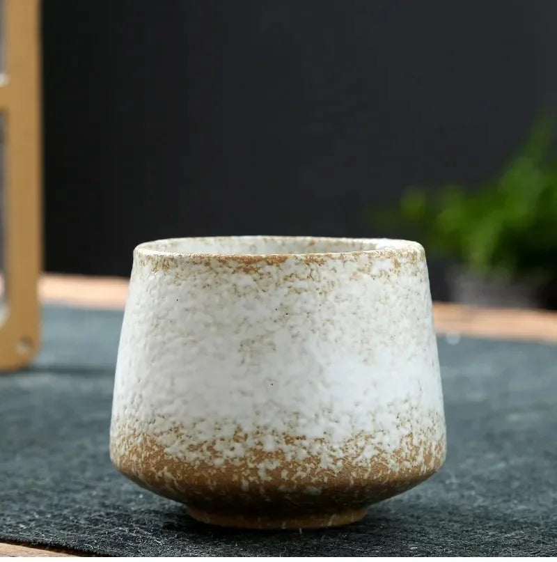 Vintage Japanese Raku Pottery Tea Cup Handcrafted Coarse Ceramic Kung Fu Cup Kiln Glaze Unique Design for Home Use