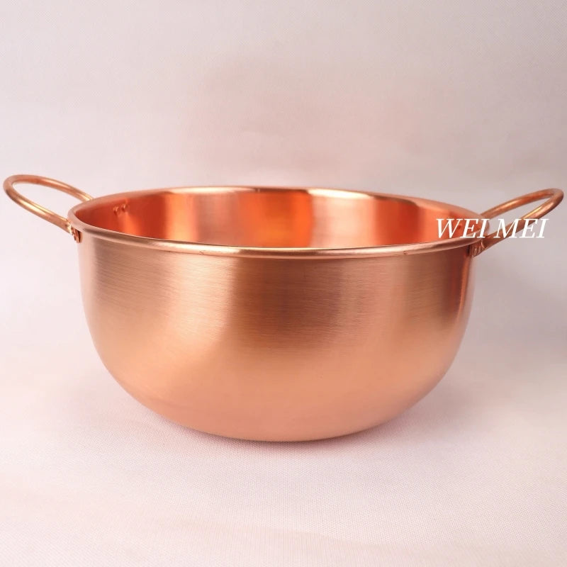 Pure Copper Pasta Pot,Handcrafted Wire Drawing Texture Outdoors Picnic Soup Pot,Portable Thickened Bottom Pan Retro Tableware
