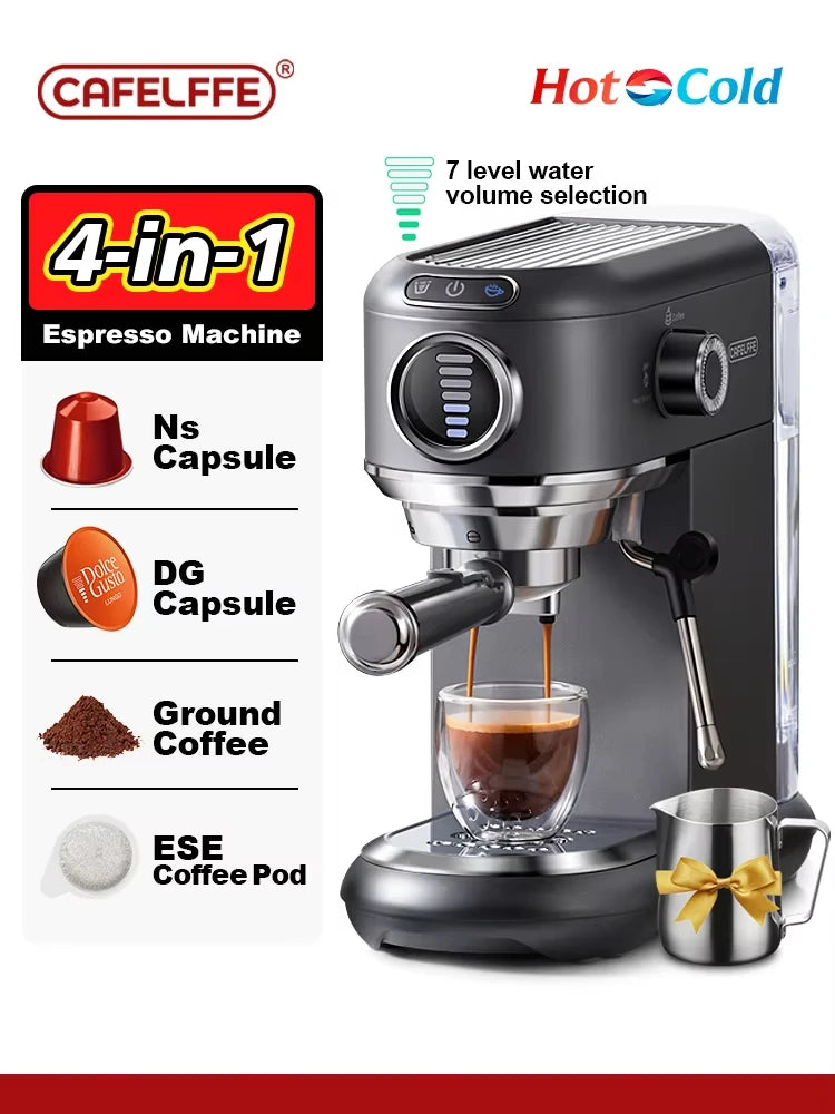 Cafelffe 4in1 Coffee Machine Dolce gusto Nes Capsule Espresso Maker ESE Pod Ground Gift for Lover,Dad,Mom Cafetera304 Cappuccino