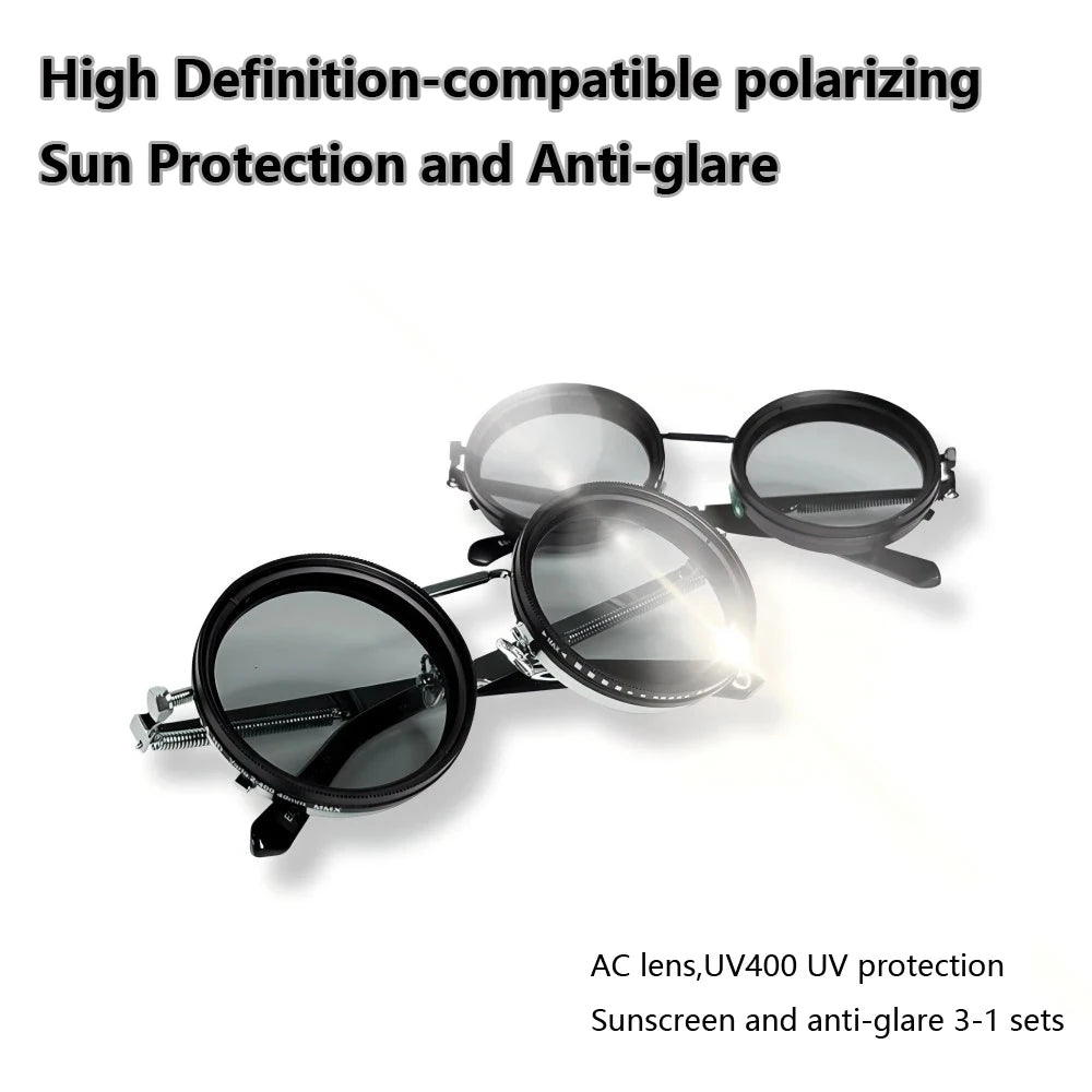 Polarized Round Sunglasses ND9 Adjustable Dimming Sun Glasses Men Women Retro Punk Men's Fishing Eyeglasses Outdoor Shades UV400
