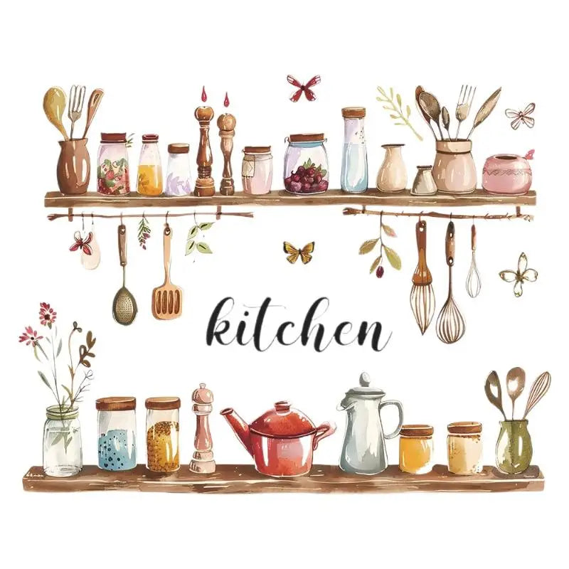 1PC Painted Kitchenware Glass Jar Kitchen Dining Room Home Beautification Decoration Wall Sticker PVC Material
