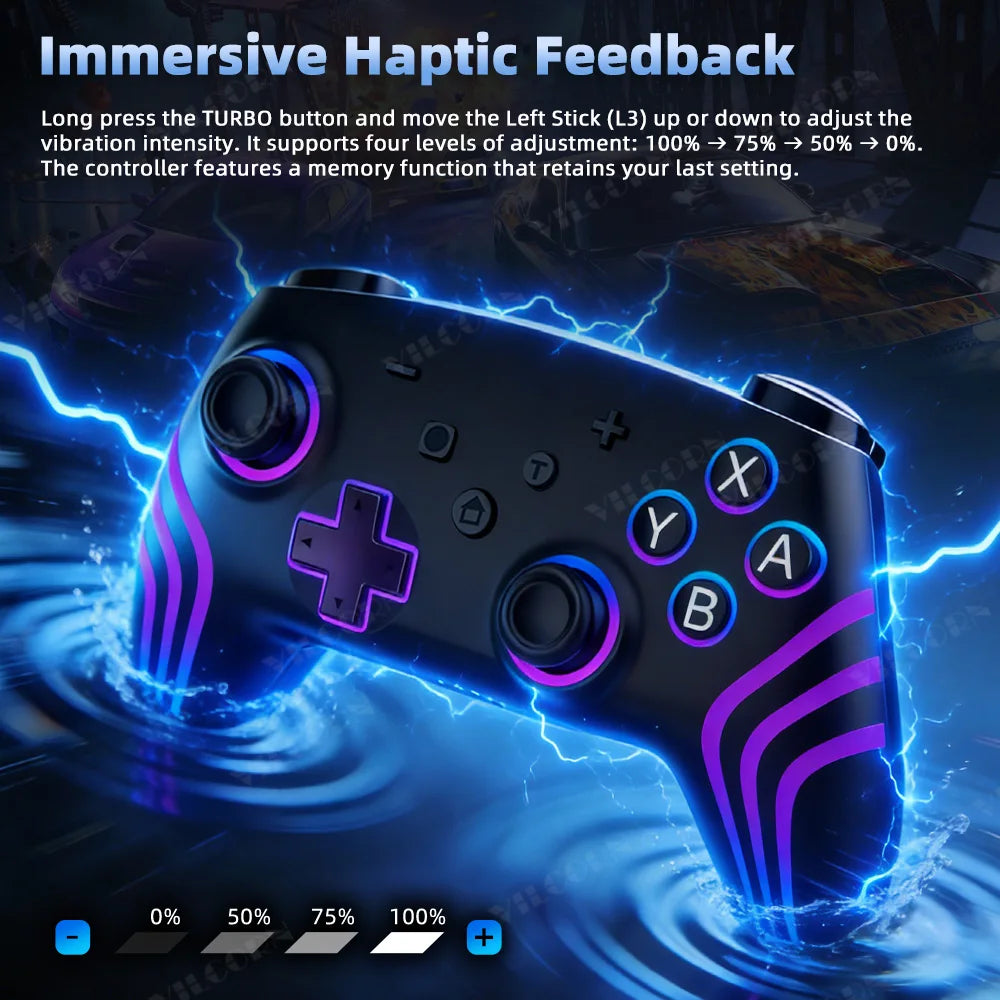 NS1 RGB Wireless Gamepad for Nintend Switch Pro BT Game Controller Switch OLED/Lite Joystick for PC Steam with Turbo 6 Axis