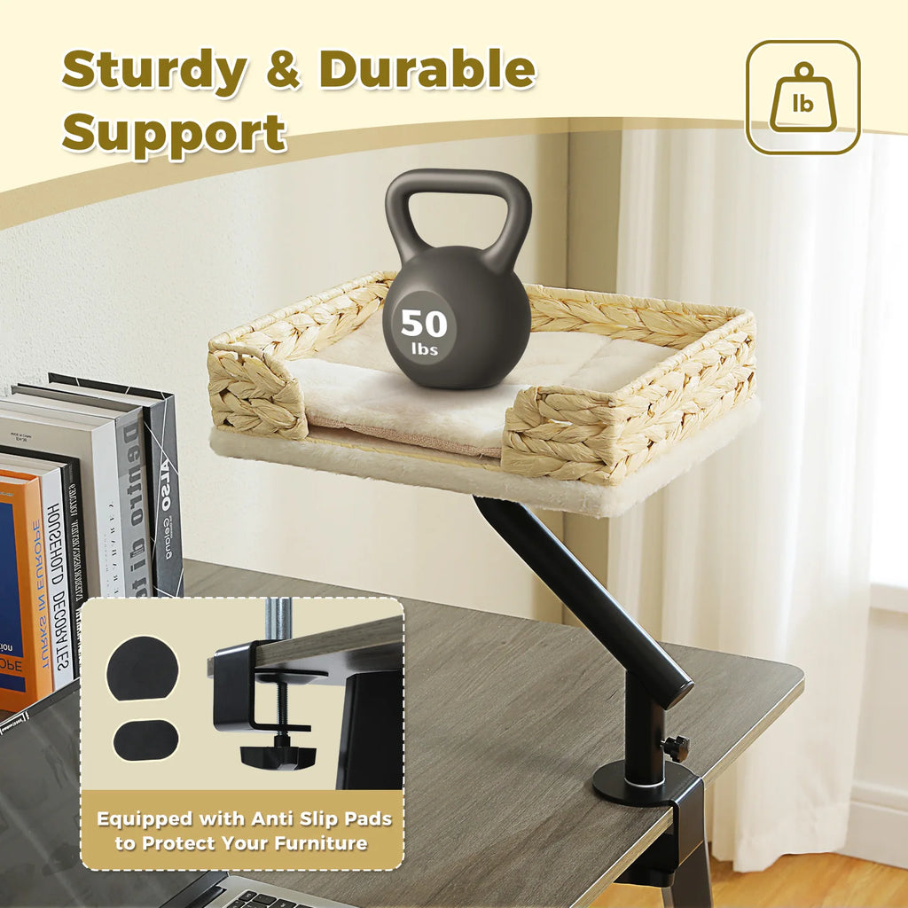 Cat Desk Bed, 360° Rotatable Cat Bed Stand for Indoor Cats, Adjustable Cat Basket, Cats Hammock for Table, Soft Cat Bed for Desk