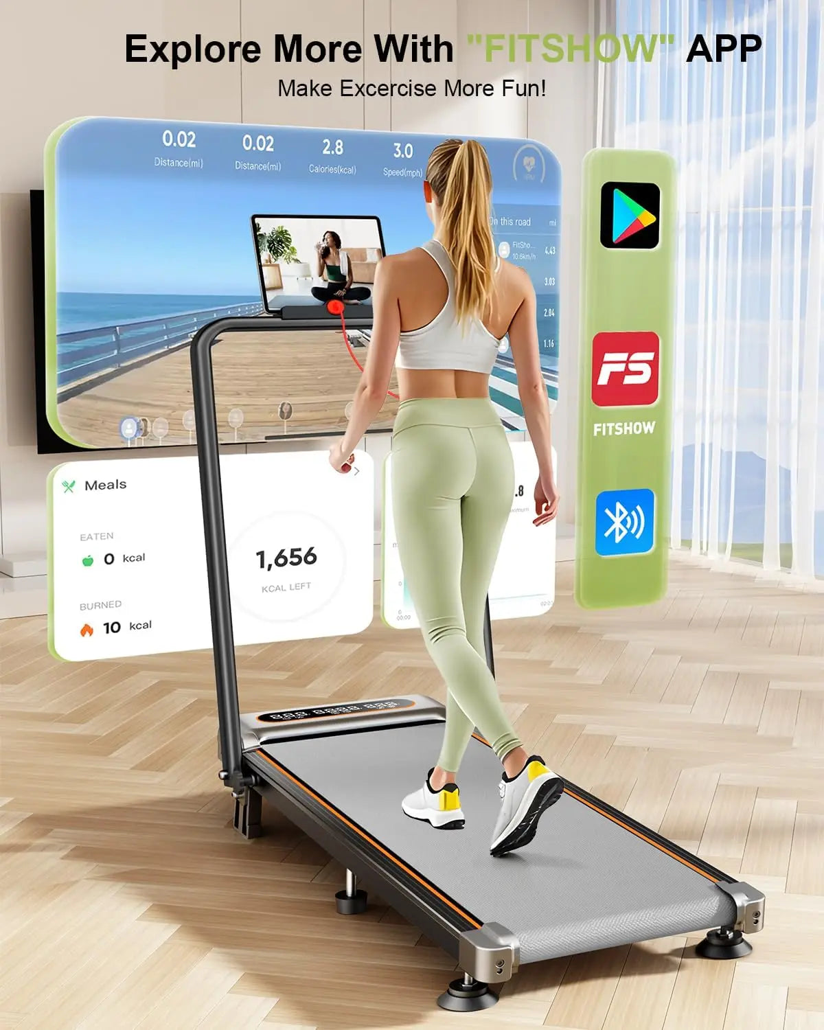 Foldable Treadmill with 12% Incline,3.5HP Low Noise Walking Pad Treadmill with Handle Bar,350 Lbs Capacity, APP Remote Control
