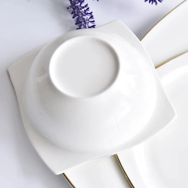 Ceramic Bowl Dish Set, Bone Porcelain Tableware, Creative Phnom Penh Dishes & Platesset, Square Plates, Kitchen Dinnerware