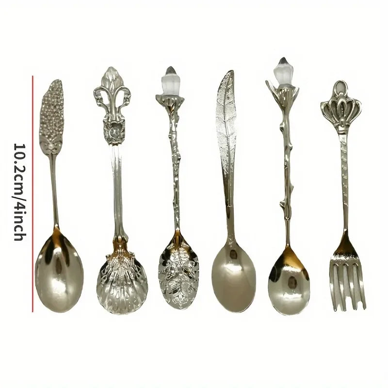 6Pcs/Set Vintage European Palace Tableware Set Fruit Cake Fork Coffee Spoon Kitchen Accessories