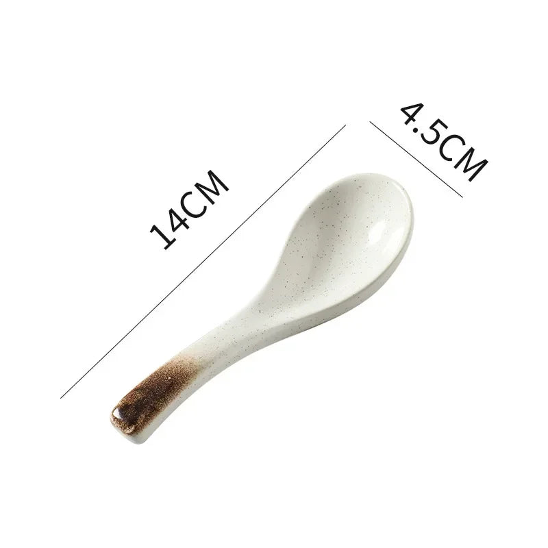 Vintage Japanese Ceramic Tableware Set: Soup Spoons, Ladles & Rice Bowls for Home and Commercial Kitchen