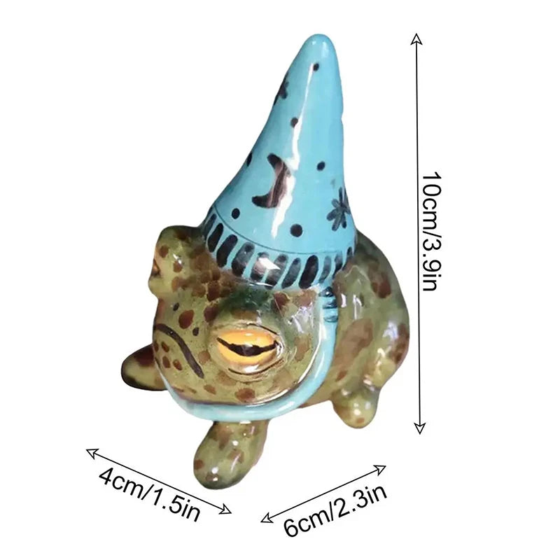 Frog Statues For Garden Witch Hat Little Frog Statue Resin Figurine Outdoor Yard Art Sculpture Hand-Painted Bonsai Ornament