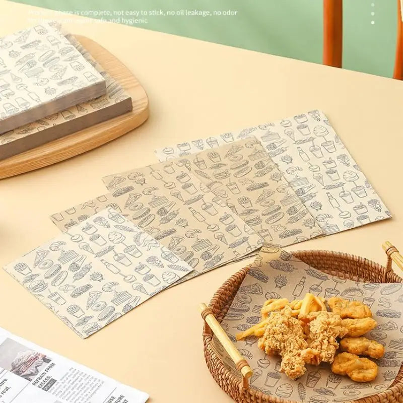 100Pcs Oil-Proof Wax Paper Baking Food Wrappers for Burgers French Fries Sandwiches & Bread - Kitchen Food Baking Tools