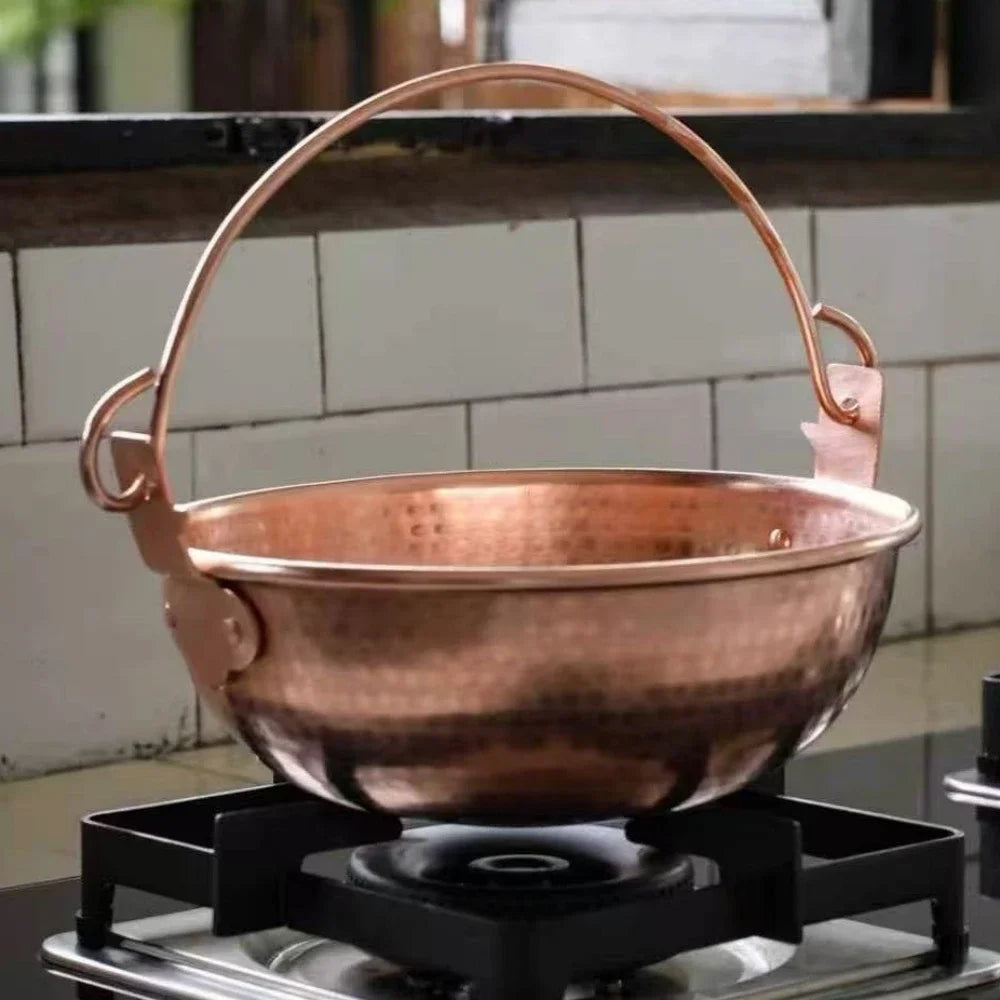 Vintage Copper Hanging Pot,Outdoor Camping Thickened Pot Cooking Utensil Simmering Pasta Stewing,Handcrafted Hammer Texture Pot