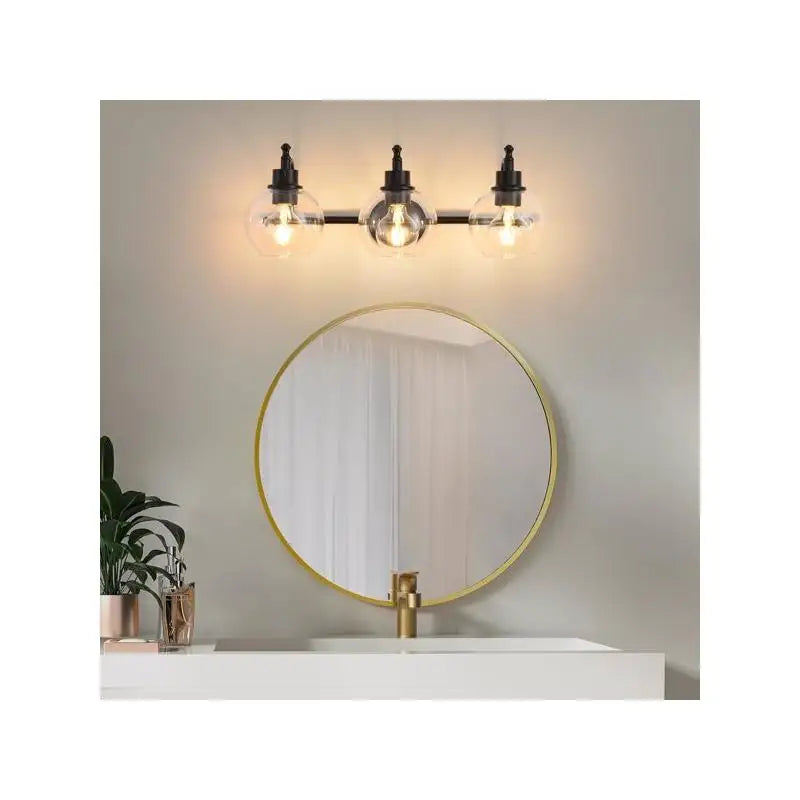 3-Light Brushed Gold Bathroom Vanity Light Fixture, 22-Inch Modern Wall Lighting Over Mirror with Clear Glass Shades for Living