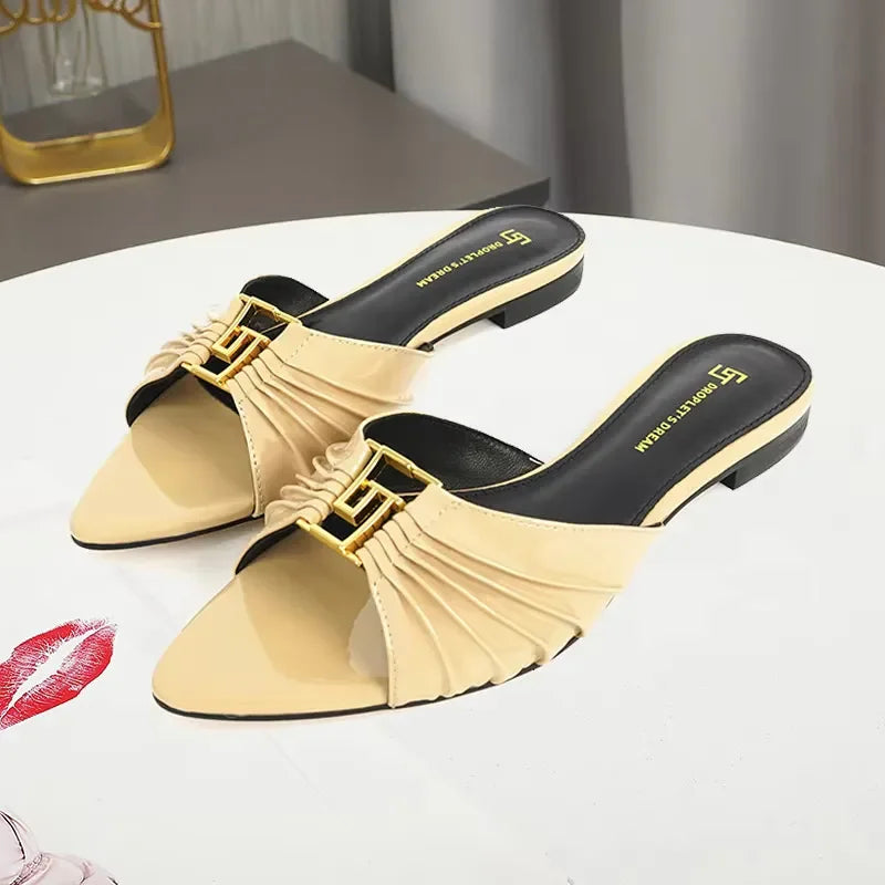 2025 Tendecy For Women Designer Slippers Slides Elegant Ladies Casual Party Sandals Quality Shoes Larger Size 44